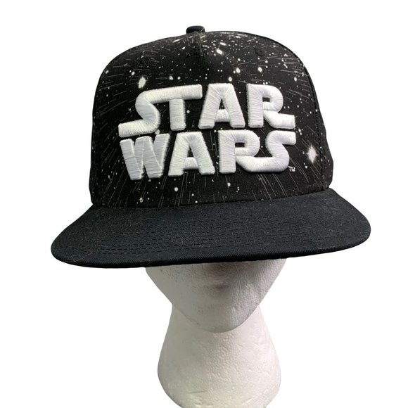 Star Wars Snapback Hat Black White Spellout Embroidery Astro Galactic LucasFilm - Picture 1 of 8